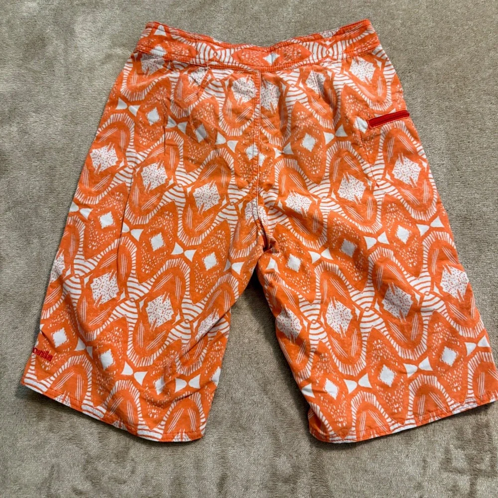 Patagonia Boys Orange Tribal Print Board Shorts Swim Trunks Size 10